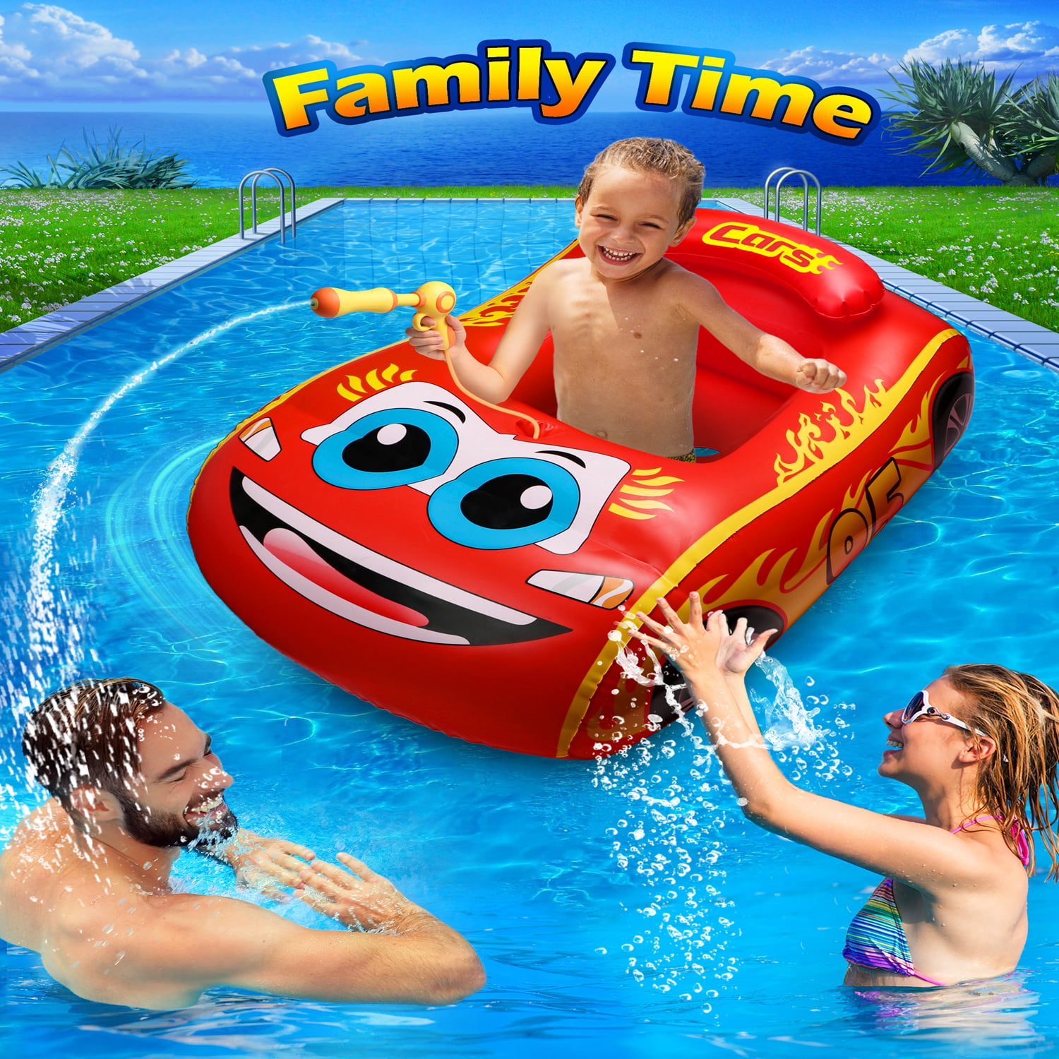 HopeRock Baby Inflatable Pool Float,Car Shaped Baby Swimming Float with