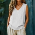 thumbnail image 2 of SHTXOZHI Womens Linen Tank Tops Wide Strap V Neck Loose Tanks Summer Beach Vacation Sleeveless Tops with Pocket, 2 of 9
