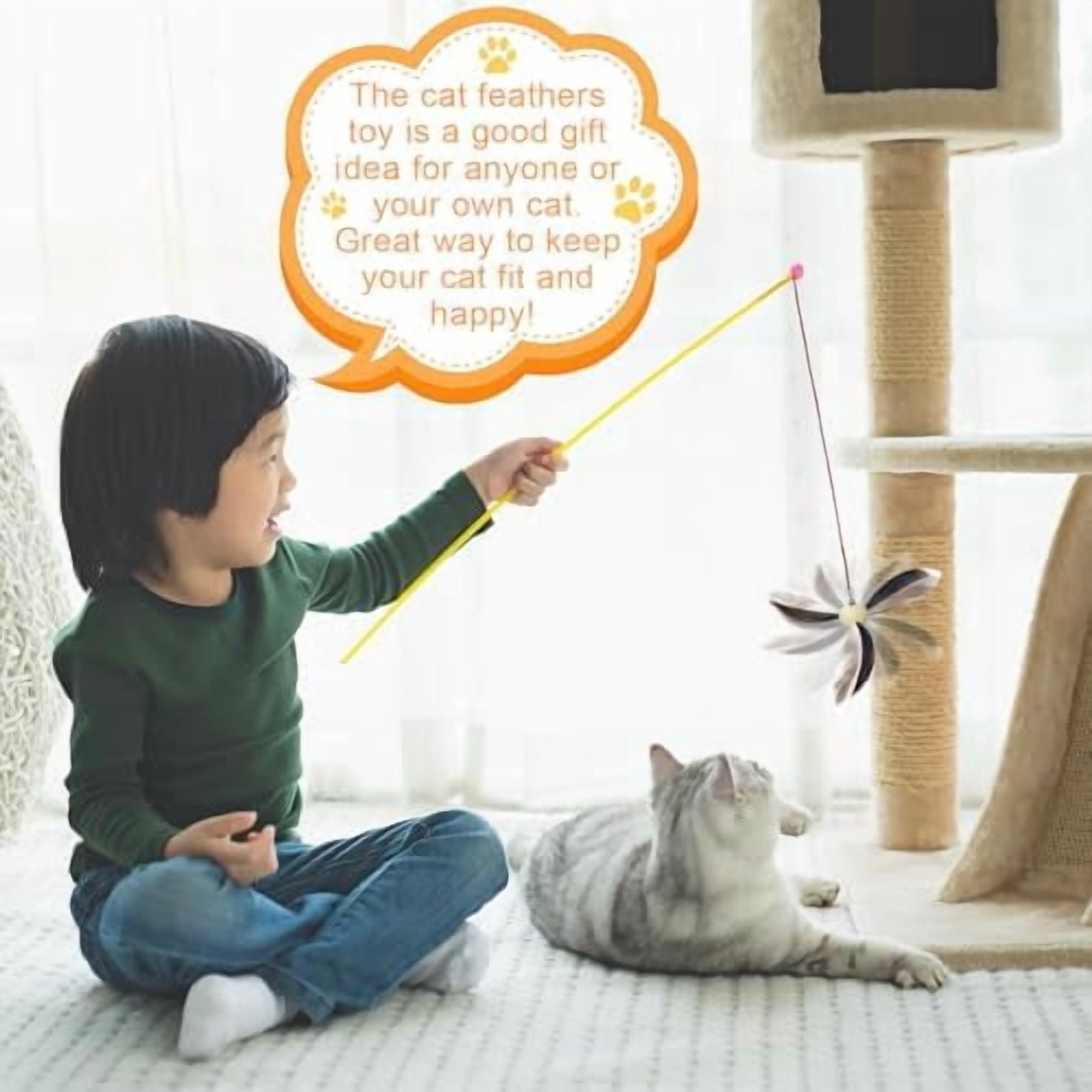 8 Pcs Cat Feather Propeller Refills Propeller Interactive Cat Toy Refills Kittens Toy Feather Replacement Wand Teasers Attachments for Kittens Wand (Lovely)