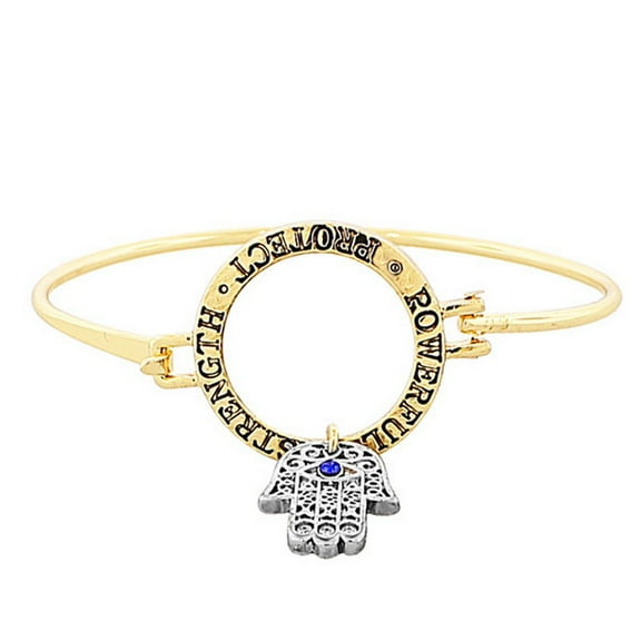 Fashion Alloy Yellow Gold-Tone Hamsa Evil Eye Protection Bangle Bracelet