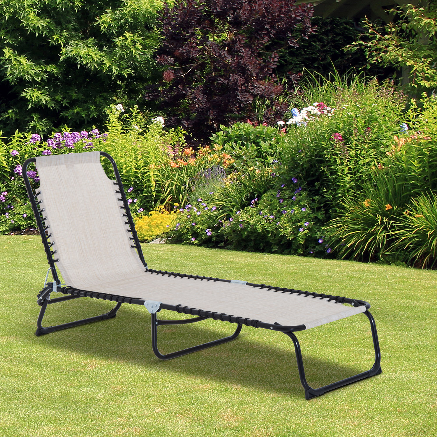 Outsunny Chaise Lounge Pool Chair, Folding, Reclining, Cream White - image 3 of 11