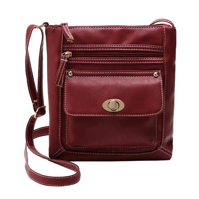 Huanglei Sac Messager Polyvalent pour Femmes en Cuir Uni avec Bandoulière Réglable Grande Capacité et Tendeur