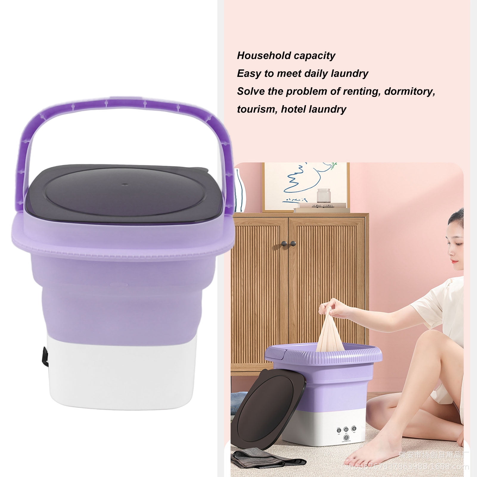 Riousery Portable Washing Machine, Foldable Mini Small Portable Washer 10.6x10.2in / 27x26cm with Spin Dry for Apartment, RV, Travel, Purple