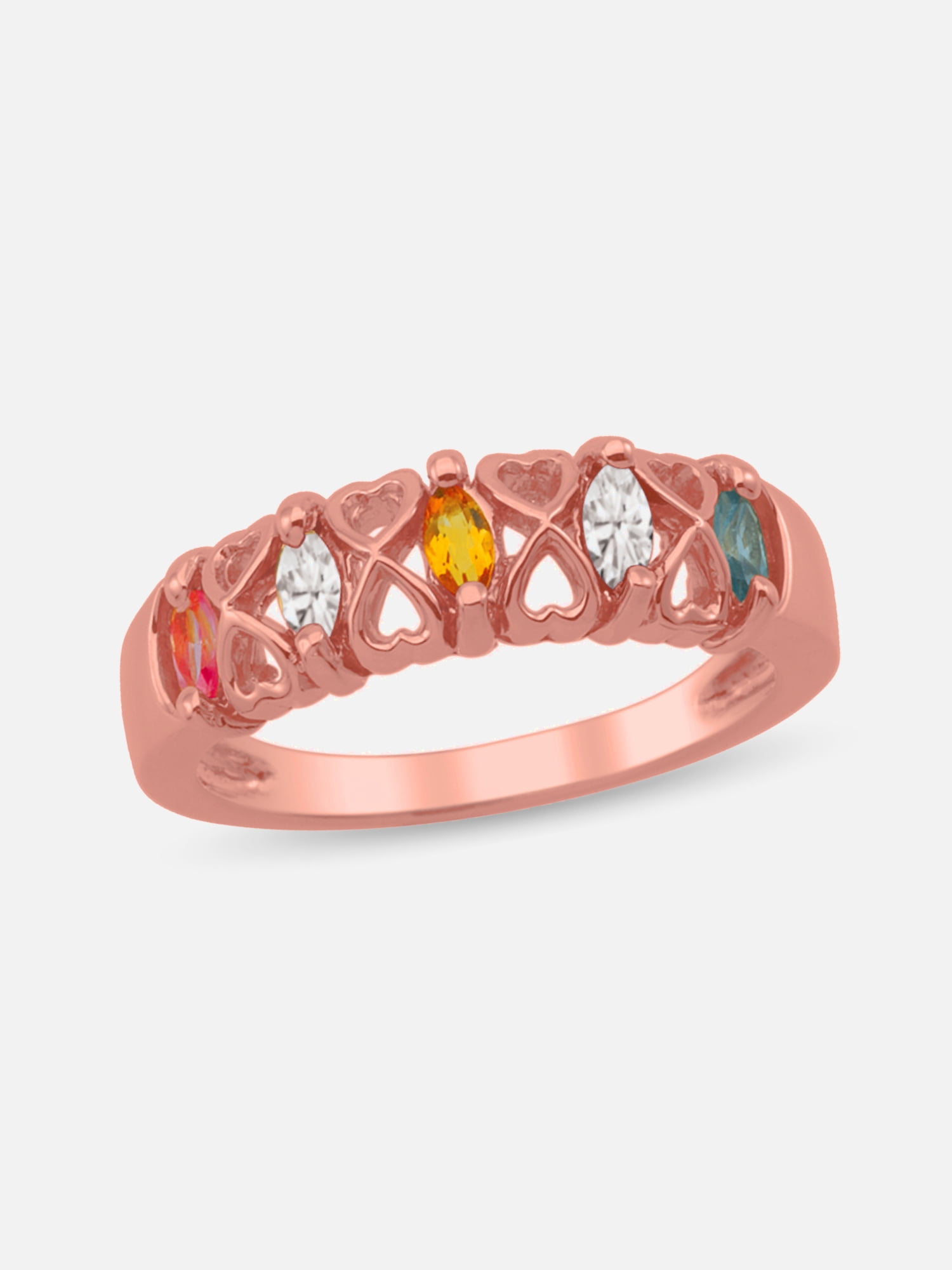 Personalized Heart to Heart Design Birthstone Family Ring in 10K Gold by Jewlster
