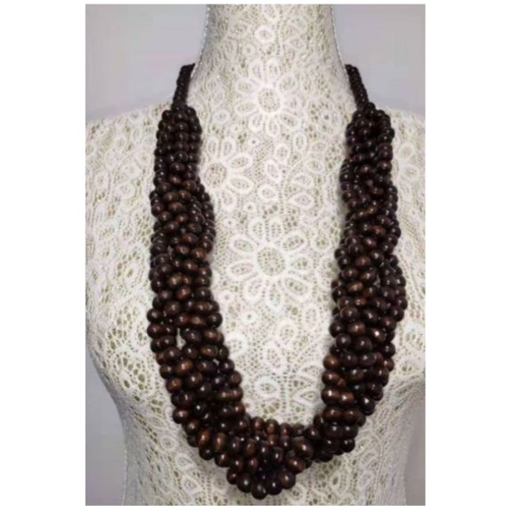 Wooden Bead Necklace Statement Boho Beaded Necklace N484
