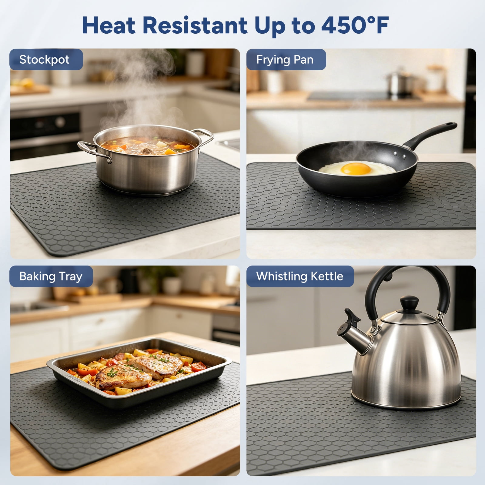 OVINESY Silicone Cooktop Protector for Electric & Induction Stoves, Heat-Resistant & Non-Slip Mat, Gray, Hexagonal Pattern, 28 x 20 Inches