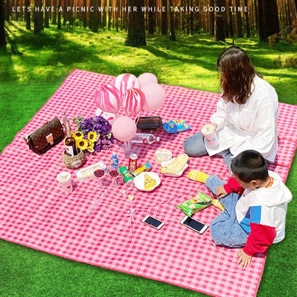 Blue,80 X 59 FUMISO Picnic Outdoor Blanket Park Blanket Beach Mat for Camping on Grass Oversized Seats Adults Water Resistant Picnic Mat