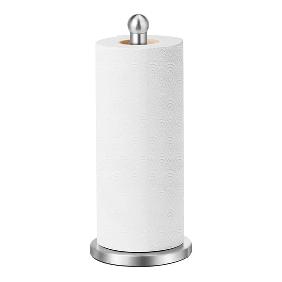 Stainless Steel Paper Towel Holder, Freestanding Countertop Organizer with Stable Weighted Base, Fits Standard and Jumbo Rolls, Silver