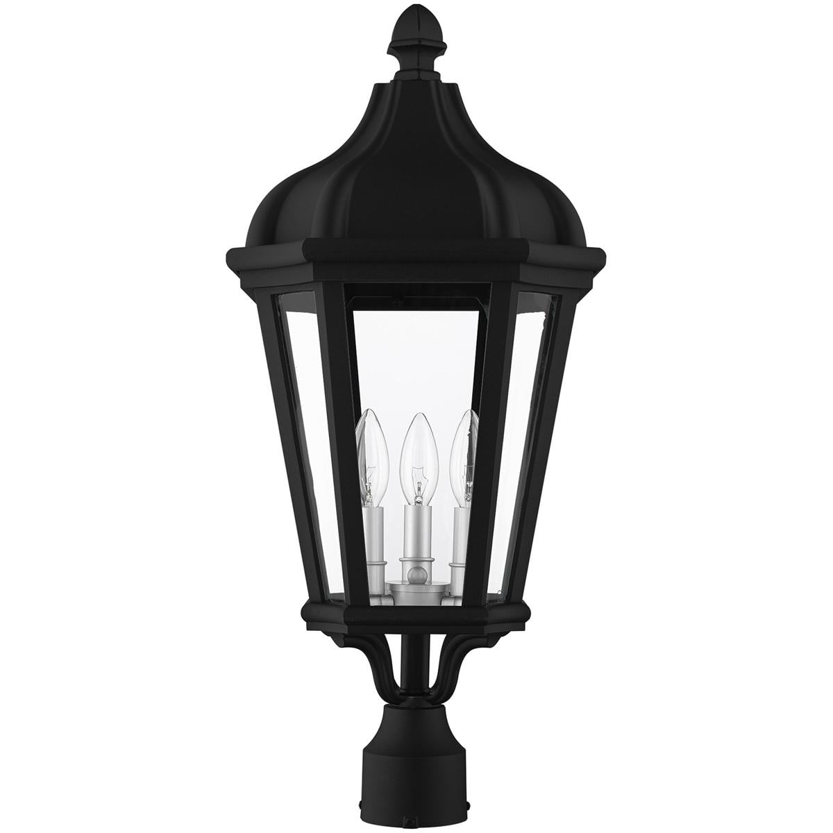 3 Light TBK Outdoor Post Top Lantern with Clear Glass Shade backed with Cast Aluminum material for patio, front porch, entryway and more