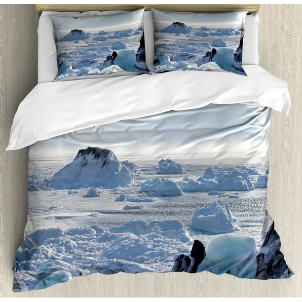 Alaska King Size Duvet Cover Set, Arctic Winter with Ice Lake Photo
