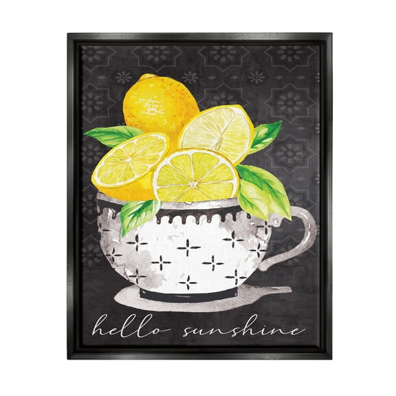 Stupell Hello Sunshine Lemons in Teacup Patterned Food & Beverage Painting Black Floater Framed Art Print Wall Art