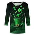 thumbnail image 4 of Bcresic St Patrick's Day Shirt 3/4 Sleeve Tops for Womens,Women 3D Lucky Clover Print T-shirt Crew Neck Pullover,Women's Funny Magic Hat Top Fashion Clothes A01-Green,Large, 4 of 5