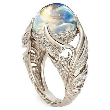 Designice 925 Sterling Silver Angel Wings Charming Moonstone Diamond Rings