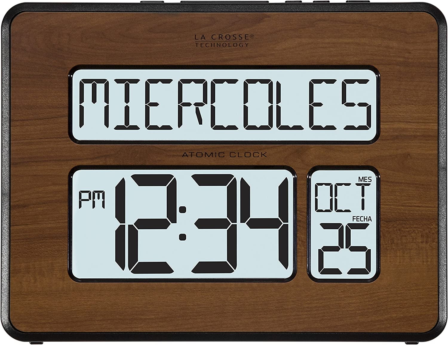 Atomic Digital Calendar Clock with Large Display and Adjustable Backlight for Bedroom Kitchen