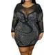 thumbnail image 1 of Vestido corto sexy de fiesta para mujer, de talla grande, con mangas largas y malla transparente con diamantes de imitación, 1 of 7
