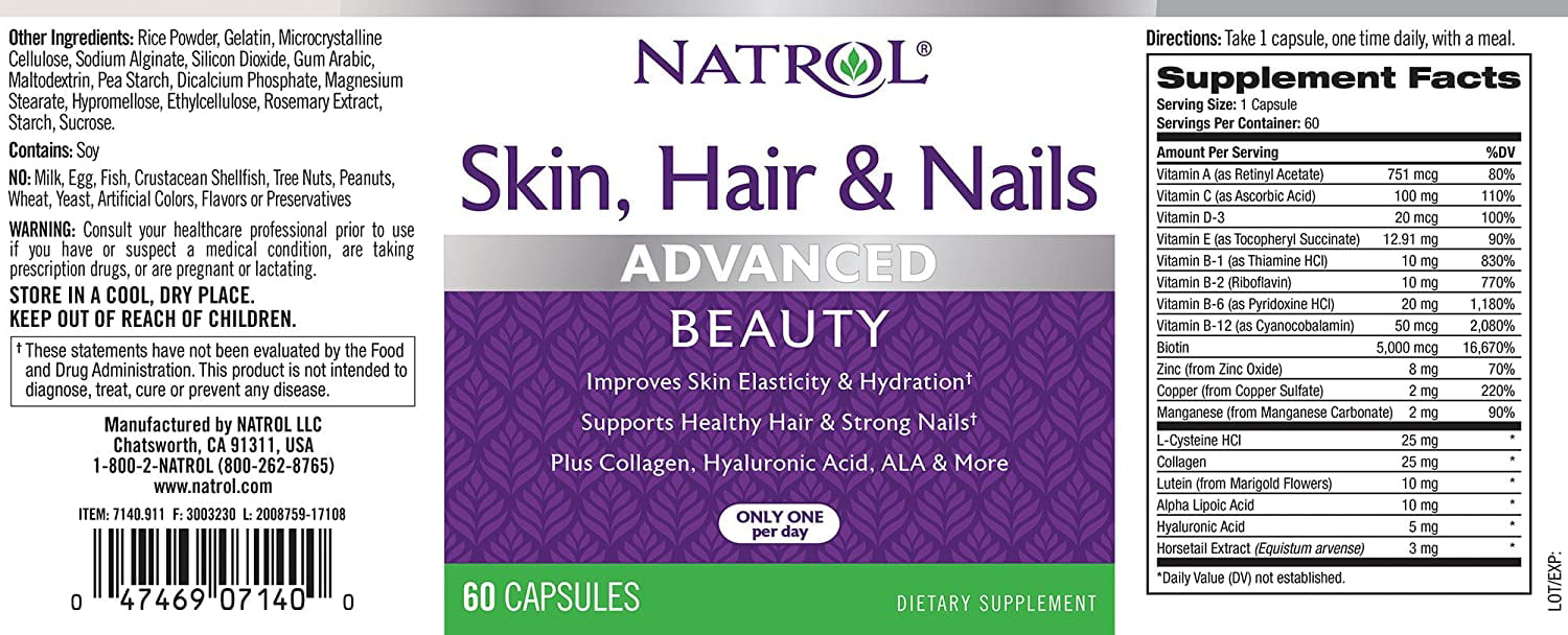 Natrol Skin, Hair And Nails Strength Skin Care Capsules, 60 Ea 