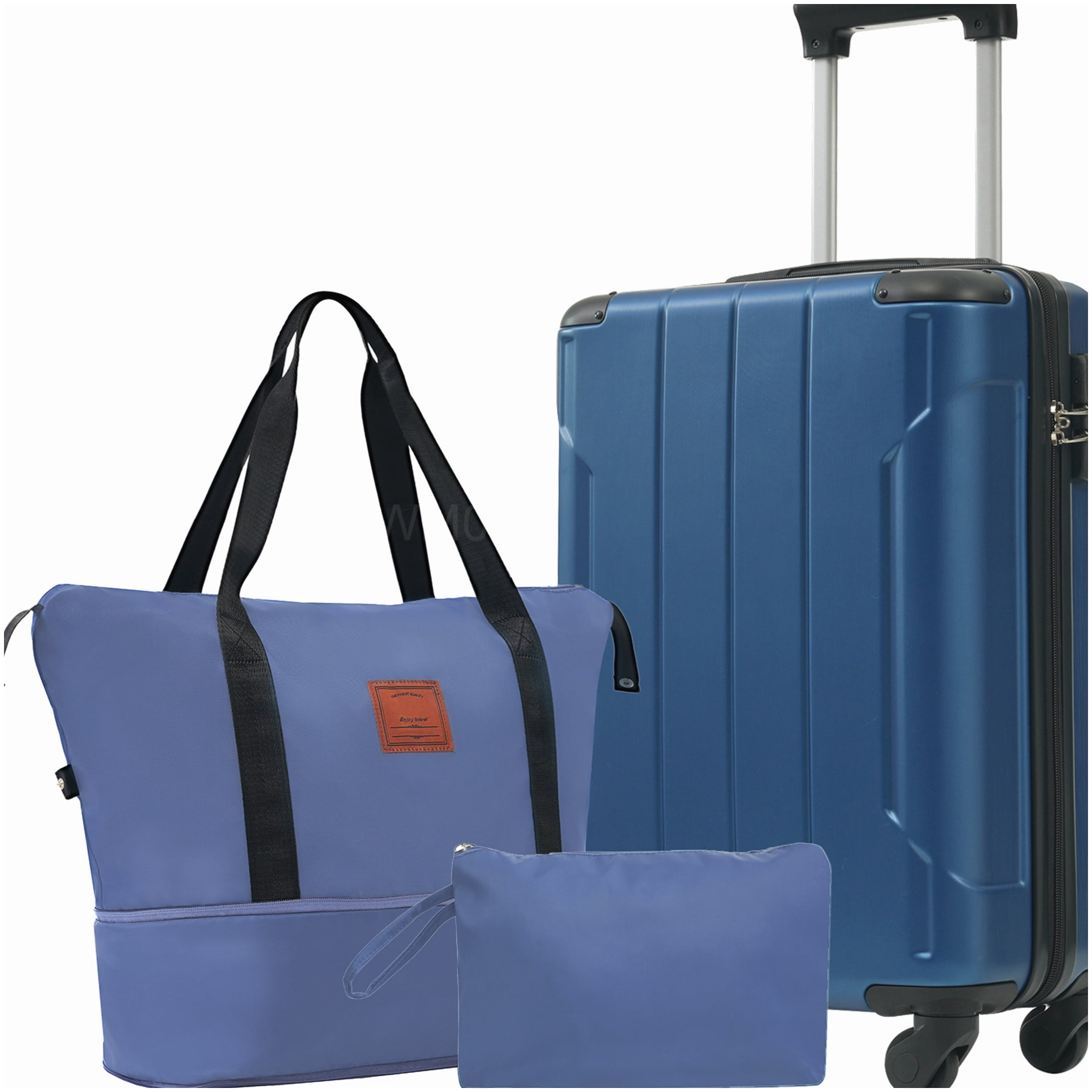 MANGIJOY ABS Hardshell 20 Inch Carry On Luggage 3 Piece Set, Blue Spinner Wheel Suitcase with Expandable Duffel &; Toiletry Bag