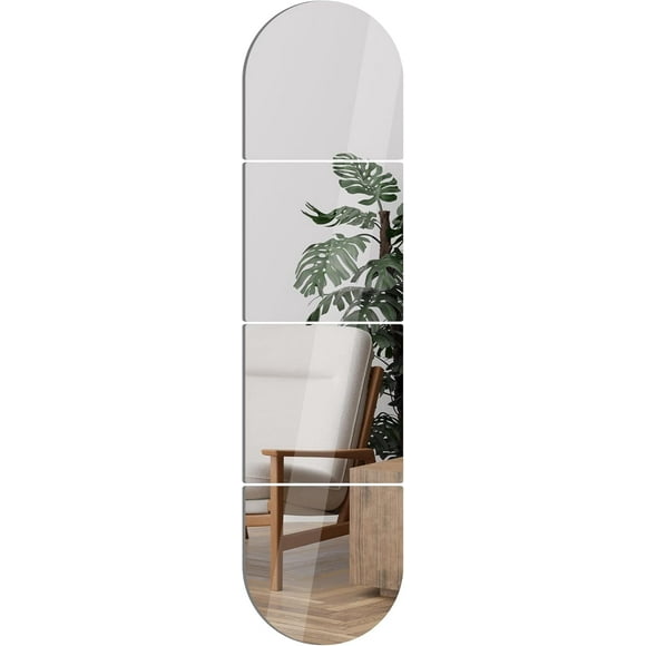 ERDS-Large Mirror Full Length Mirror Tiles, 4Pcs 12x12 Inch Full Body Mirror, Acrylic Shatterproof Full Body Mirror for Wall, Standing Mirror Full Length, Over Door Mirror, Home Gym Mirror