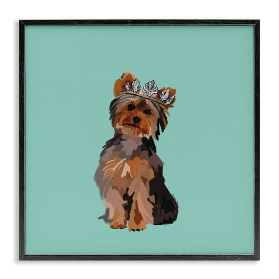 Stupell Industries Terrier with Crown Animals Painting Black Framed Art Print Wall Art, 12 x 12