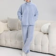 thumbnail image 3 of Scyoekwg Womens Lamb Wool 2 Piece Pajamas Sets Zipper Plush Loungewear Matching Set Casual Loose Solid Color Jacket and Pants Two Piece Matching Set (Light Blue,XL), 3 of 7