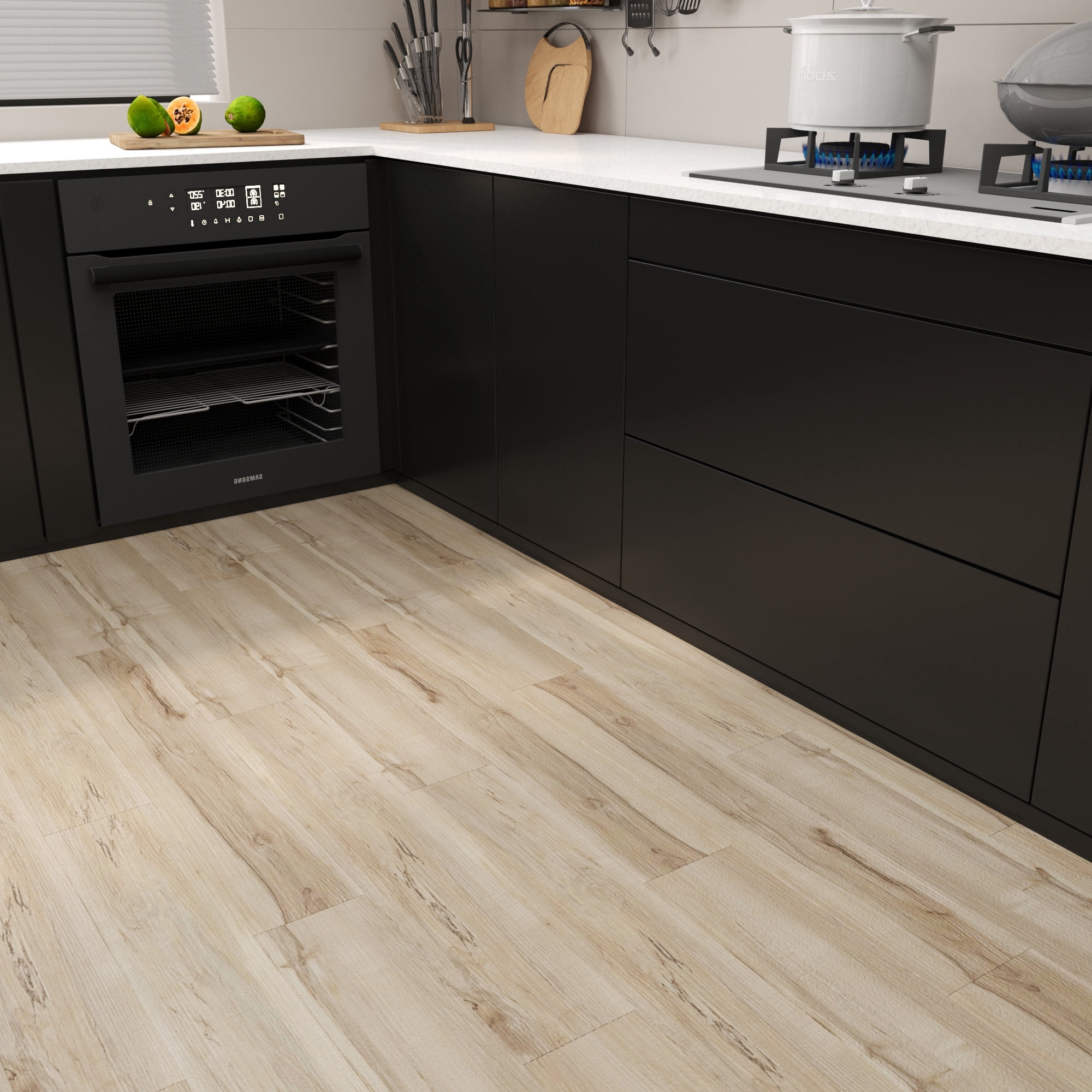 Peel and Stick Floor Tile Waterproof Vinyl Flooring 36-Pack 54 Sq.Ft, Beige DIY Self Adhesive Wood Plank for Bedroom, Kitchen, Living Room