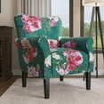 thumbnail image 6 of BELLEZE Modern Accent Chair for Living Room, High Back Linen Armchair with Wooden Legs, Upholstered Wingback Side Chair Padded Armrest Single Sofa for Living Room, Bedroom - Allston (Green & Flower), 6 of 7