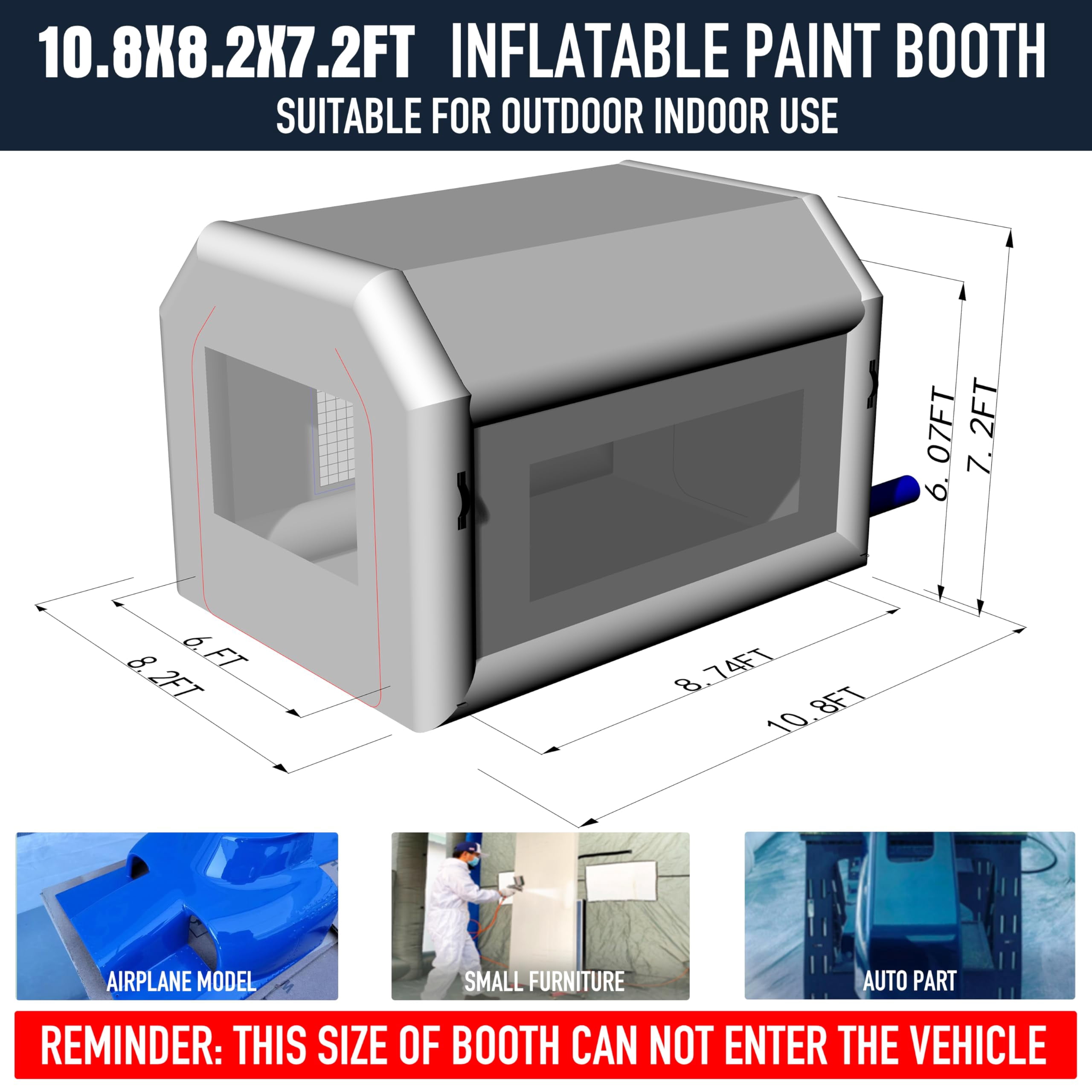 Portable Inflatable Paint Booth with Powerful Blower and Air Filter System for Automotive Furniture and DIY Painting