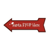 Arrow Shape Plus Santa Stop Here (Left) 12x4" Wall or Door Sign | Christmas Holiday Decoration
