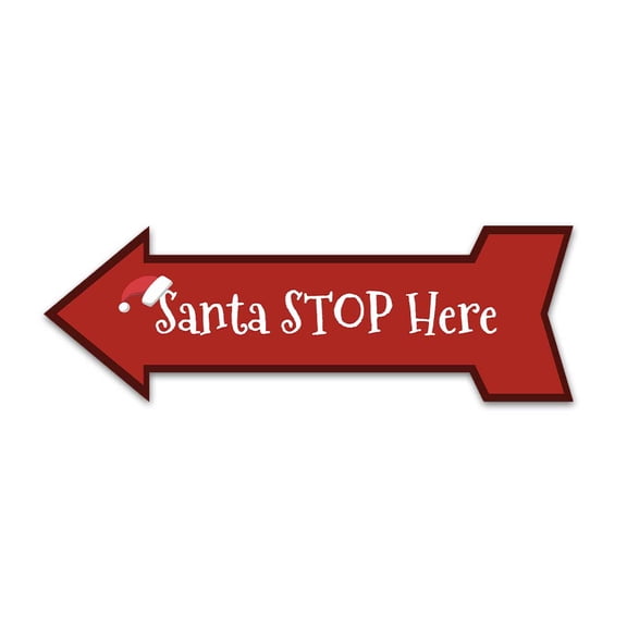 Arrow Shape Plus Santa Stop Here (Left) 12x4" Wall or Door Sign | Christmas Holiday Decoration