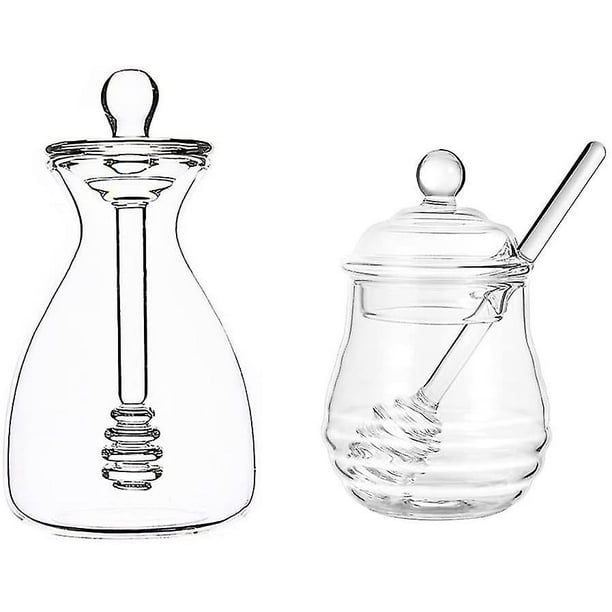 2 Sets Glass Honey Jar With Dipper And Weatherproof Lid Heat Beehive