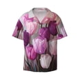 thumbnail image 5 of Daiia Purple And Pink Tulip Bouquet Men's Linen Shirts Short Sleeve Casual Shirts Button Down Shirt for Men Beach Summer Wedding Shirt-Medium, 5 of 6