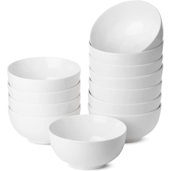 White Soup Bowls Set of 12, 16 Ounces, Porcelain Dishes for Soup, Rice, Salad, Noodle, Microwave, Oven, Freezer & Dishwasher Safe, Deep White Cereal Bowls for Kitchen