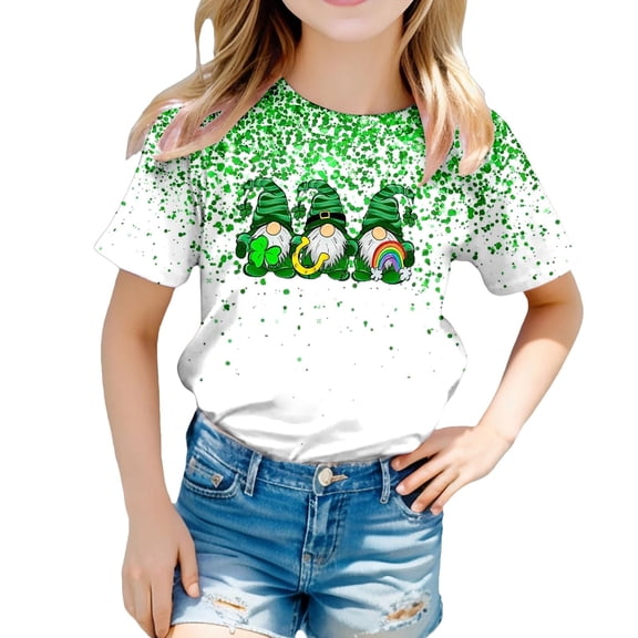 Toddler Girl Tops St. Patrick's Day Shirt Short-Sleeve T-Shirt Comfy Funny Shamrock Irish Sweatshirt Shirt T Shirts for Boys and Girls 6-7 Years(Green)