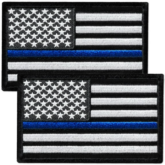 2Pcs Thin Blue Line Patch, Embroidered American Flag