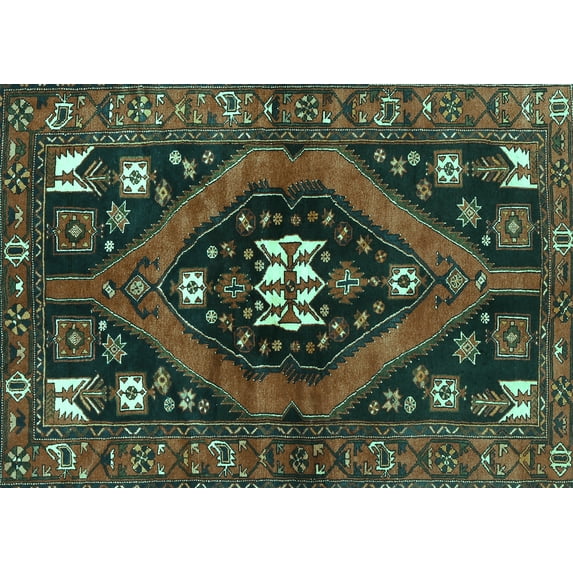 Ahgly Company Machine Washable Indoor Rectangle Persian Turquoise Blue Traditional Area Rugs, 2' x 4'