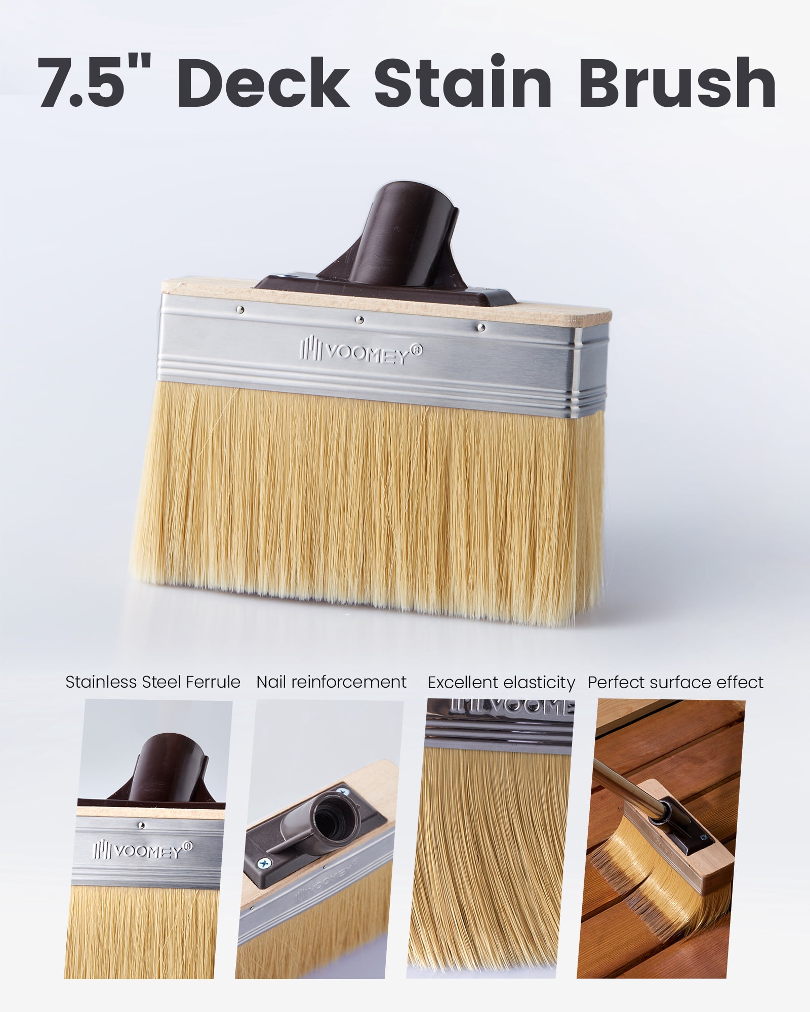 oomey 7.5-Inch Heavy-Duty Deck Brush Kit, 51 Inch Adjustable Extension Rod, Paint Tray 9 Inch with Liner, Wood Stain Brush, Designed for Quick Painting of Decks, Wood, and Floors
