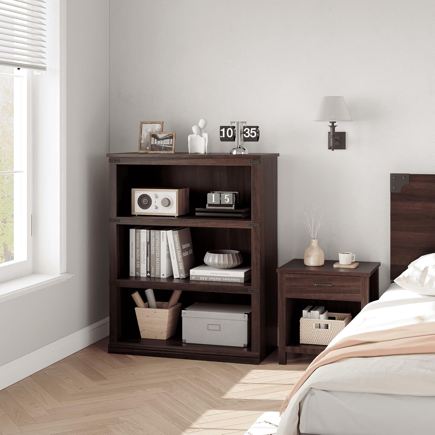 5 Tier Farmhouse Bookcase, 67.4" Tall Book Shelf with Storage, Wooden Bookshelves 5 Shelf Display Shelves for Home Office(67.4" H x 31.5" W x 12.8" D) (Cherry, 40.0" H x 31.5" W x 12.2" D)