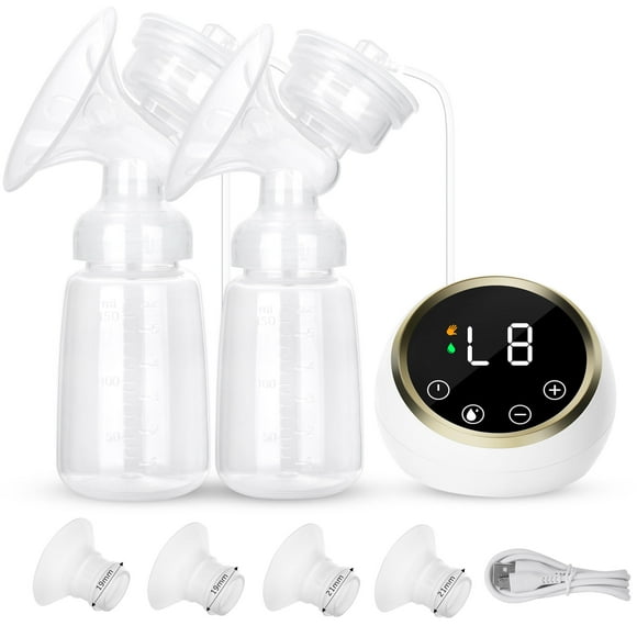 Electric Breast Pump with 21mm & 19mm Flanges, 3 Modes 9 Levels Efficient Suction, LED Display Portable Double Pumps