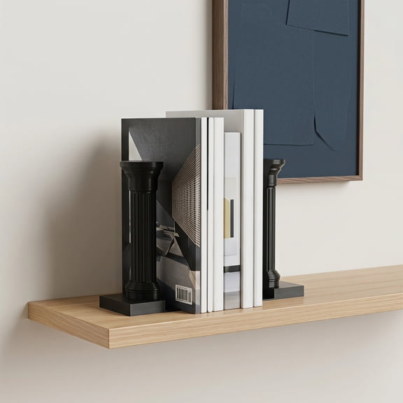 ETEREAUTY 2Pcs Roman Column Bookends Heavy Duty Non Slip Black Book Holders for Desk and Shelf Organizer