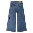 thumbnail image 2 of KIDSCOOL SPACE Little Girls' Cargo Jeans with Flap Pocket, Wide Leg and Split Hem Boyfriend Denim Pants,Deep Blue,13-14 Years, 2 of 6