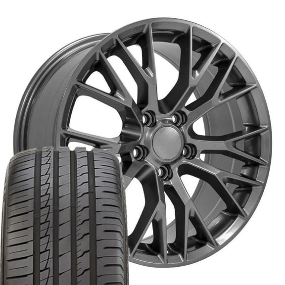 OE Wheels CV22 18 Inch Rims and Tires Fit Corvette C7 Z06 Style 5x120.65 18x8.5 Gloss Gunmetal - Hollander 5734 - iMove Gen 2 AS 245/40-18 (Set of 4)