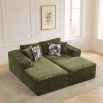 IPKIG 78.8-inch Oversized Corduroy Double Chaise Lounge, Boneless Sleeper Sofa Bed Modular Couch, 4 Pillows, No Assembly Required, Green