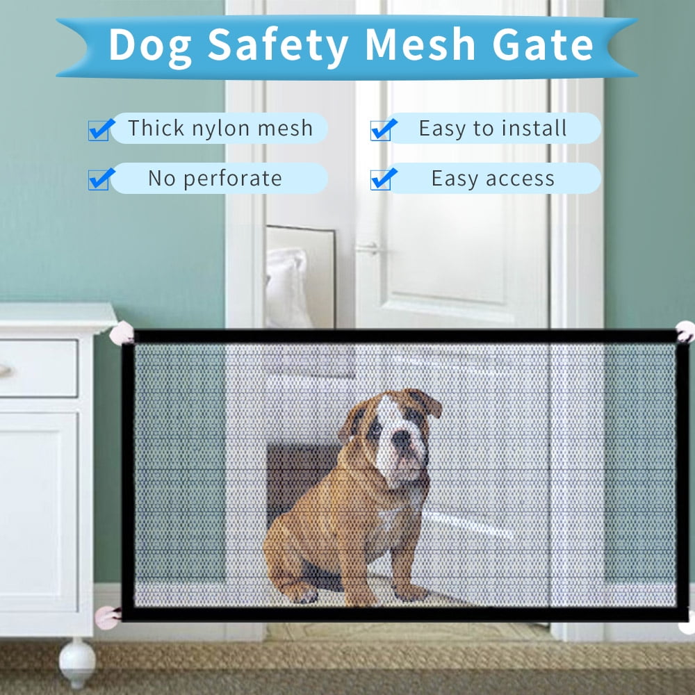 Pet Dog Safety Gate Baby Enclosure Stair Safe Guard Folding Net Magic Mesh UK@R 