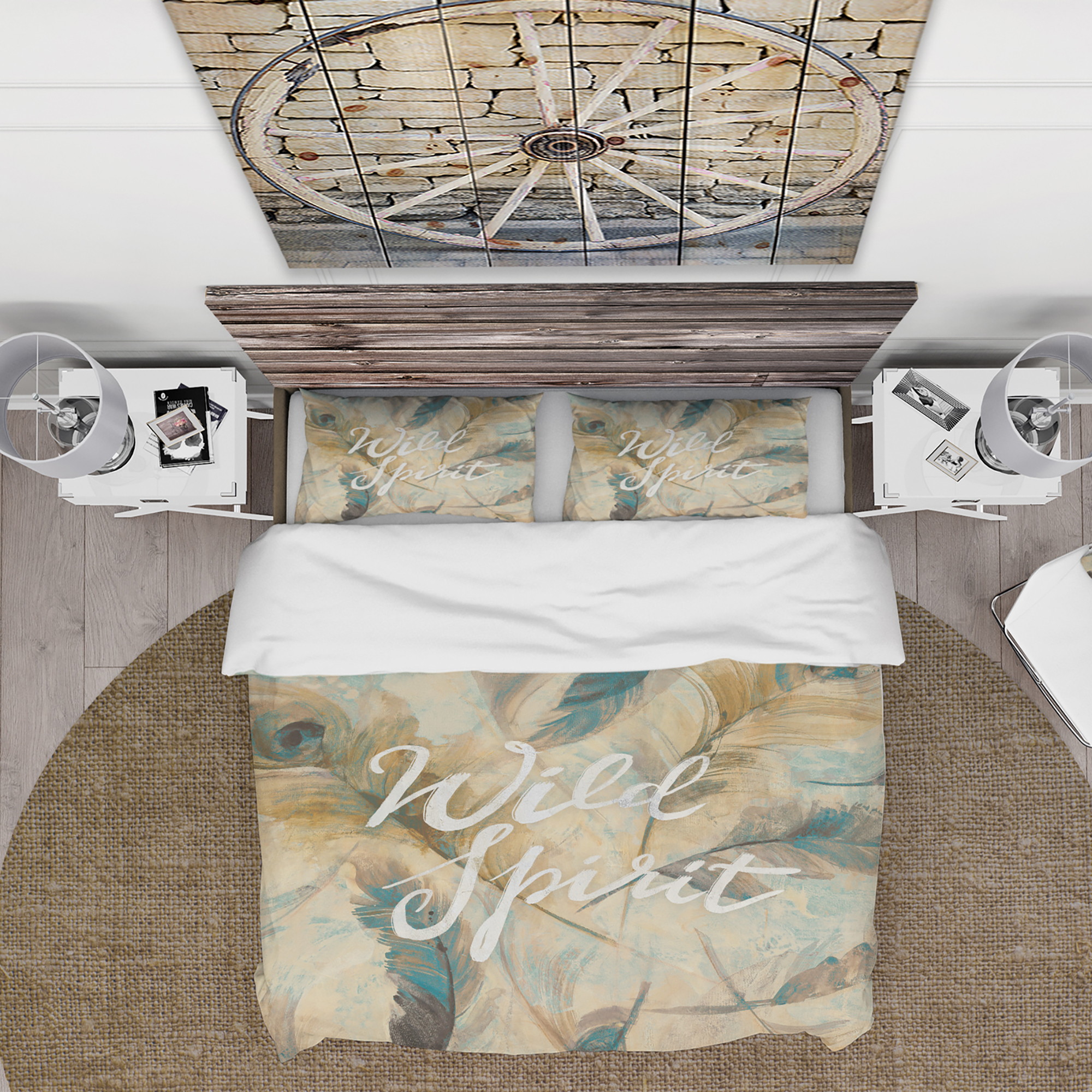 Designart 'Wild Spirit Blue And Cream Cottage Feathers' Cottage Duvet Cover Set