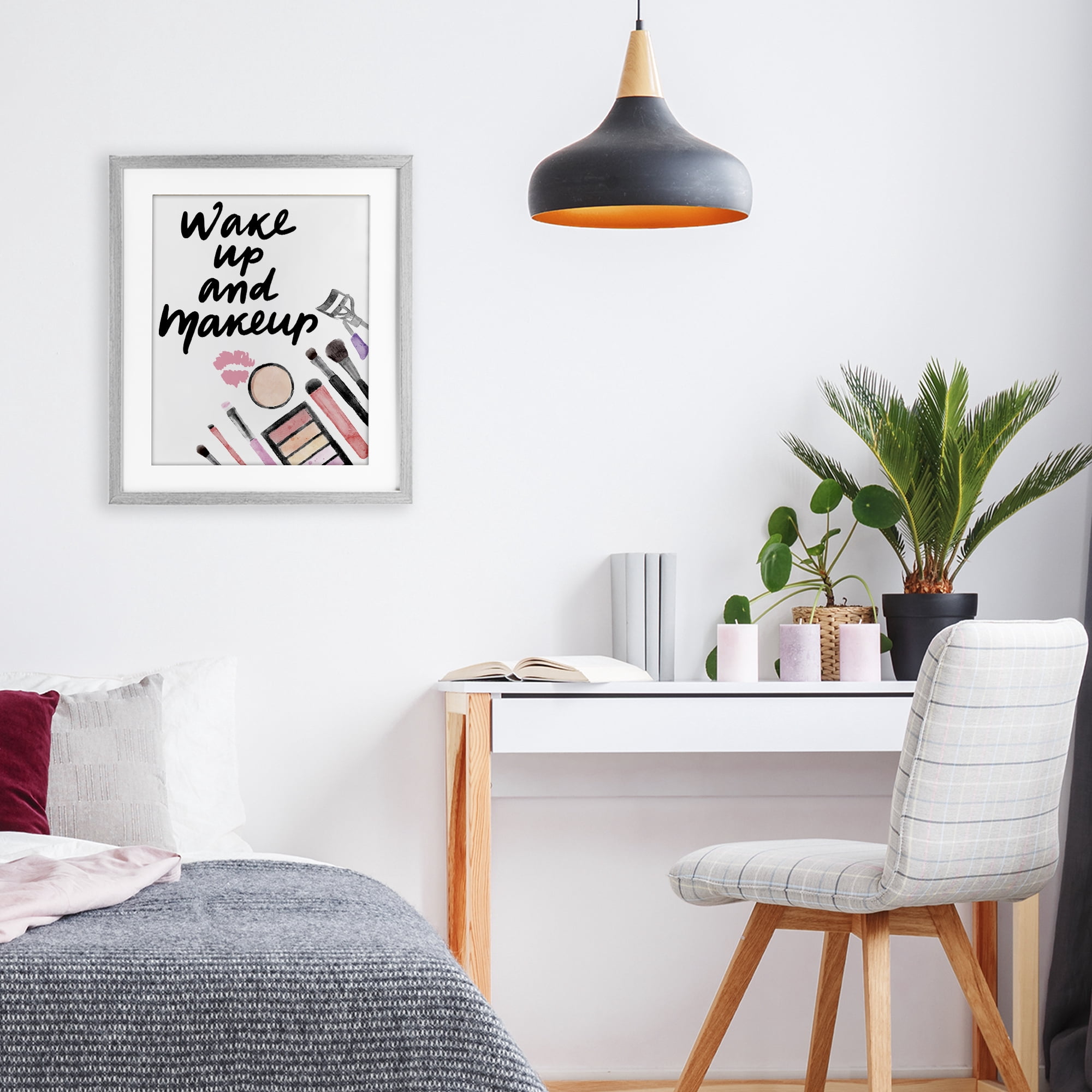 Stupell Industries Wake Up & Makeup Gray Framed Print Under Glass, design by Jesse Keith