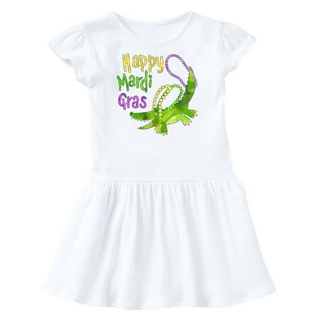 

Inktastic Happy Mardi Gras Cute Alligator with Beads Gift Toddler Girl Dress