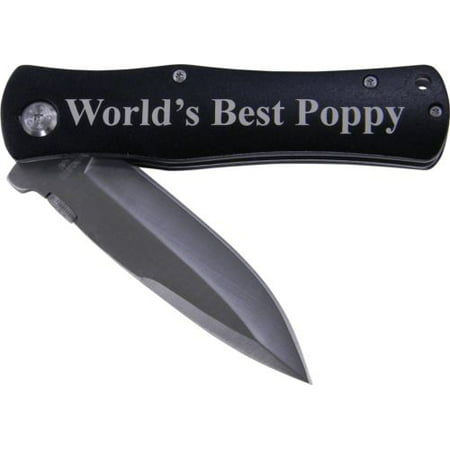 World's Best Poppy Folding Aluminum Pocket Knife with Clip, (Black