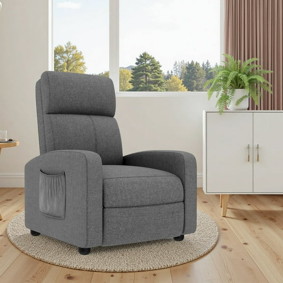 Arlopu Fabric Recliner Chair, Single Reclining Chair Home Theater Seating with Side Pocket, Adjustable Backrest and Footrest, Ergonomic Lounge Chair for Living Room