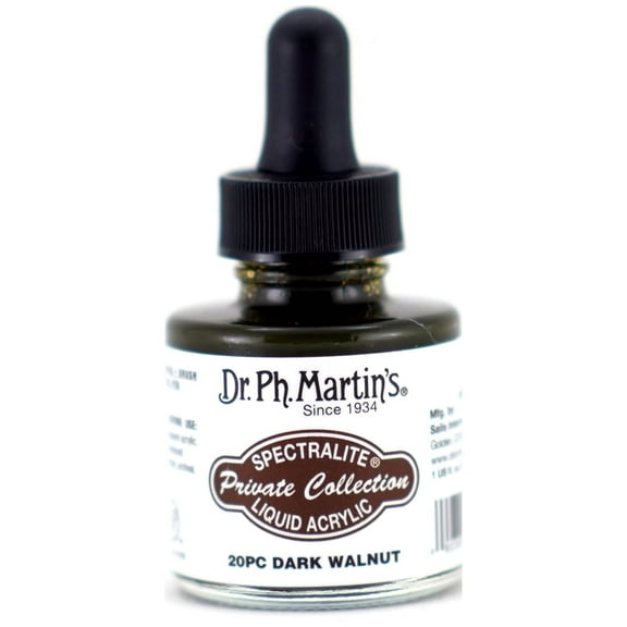 Dr. Ph. Martin's® Spectralite Private Collection Liquid Acrylics (20PC) Arcylic Paint Bottle, 1.0 US fl oz, Dark Walnut, 1 Bottle