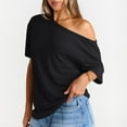 thumbnail image 2 of Women's Solid Color Off Shoulder Top, Summer Casual Short Sleeve Strapless T-Shirt for Vacation Beachwear Fashion, 2 of 2